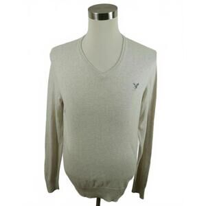 American Eagle Mens Cotton Athletic Fit V Neck Heather Beige Sweater M